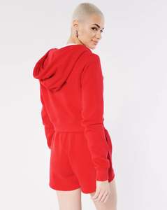 Haute qualité 100% coton polaire haut court à capuche ensemble femmes 2 pièces Shorts avec logo avant - Product Image 3