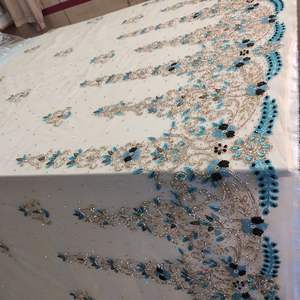 Fourniture directe d'usine à la main perlée travail coton dentelle tissu brodé Style tissé Techniques pour accessoires de filles - Product Image 3