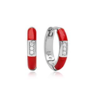 Pendientes colgantes de piedra blanca con forma de esmalte rojo neón, joyería fina turca al por mayor, joyería de plata de ley 925 - Product Image 2