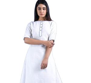 Las mujeres de algodón de verano de lino blanco Daabu bordes patrón Jaipuri impresión 3 piezas Kurta conjunto - Product Image 1