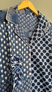 Hot Selling Comfortable Breathable Blue Patchwork Cotton <b>Pajama</b> Set for Adults Thermal Sleepwear for Home Hotel for Daily Summer - Product Image 3