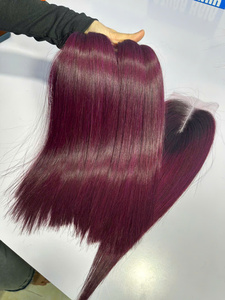 Extensions de cheveux humains Azura Hair Skin Weft, closure Remy vietnamienne teinte rose, style super double drawn, tissage machine, permanente - Product Image 5