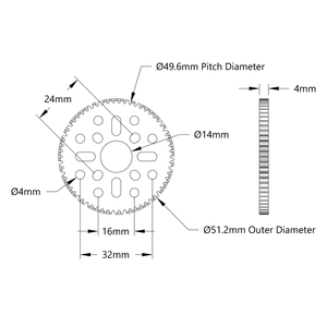 Engrenage à 62 dents en aluminium à montage sur moyeu (MOD 0.8, épaisseur 4 mm, alésage 14 mm) pour robot STEM REV WCP FTC FRC - Product Image 2