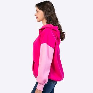 Sweatshirts à capuche roses décontractés en molleton de coton sans cordon avec demi-fermeture éclair deux tons personnalisés pour femmes - Product Image 5