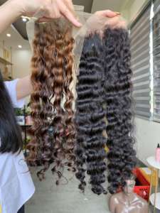 Perruques en cheveux humains vierges Remy vietnamiens, trame simple, ondulées effet océan, sans nœuds, sans perte de cheveux - Product Image 4