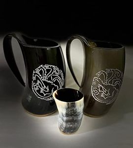 แก้วน้ำทำจากเขาควายแกะสลักลายไวกิ้ง พร้อมที่เปิดขวด ถุงปอกระเจา แก้วสั้นสำหรับเบียร์ ราคาถูก สไตล์โบราณ สัมผัสเหมือนของแท้ - Product Image 3