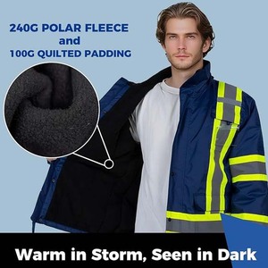 Winter Waterproof ANSI Class 1 LED Flash <b>Worker</b> Security Clothing Coat Men Hi Vis Custom Construction Workwear Reflective Safety - Product Image 3