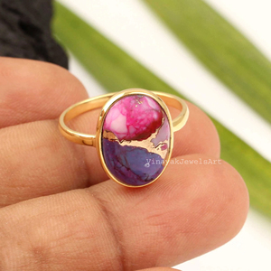 Trendy Purple Dahlia <b>Copper</b> Turquoise Rings 925 Sterling Silver 10x14mm Oval Shape 18K Gold Plated Eternity Vermeil <b>Gift</b> <b>for</b> <b>Her</b> - Product Image 2