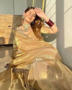 เสื้อเบลาส์ผ้าซาติน banglori สีทองที่อุดมไปด้วยลูกไม้ sabya Sanchi เสื้อลูกไม้กระจกแบบดั้งเดิมที่อุดมไปด้วย - Product Image 4