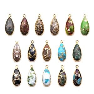 Women's DIY Fine Jewelry Classic Pendant Silver Gold Plated Pear Shaped Bezel Setting Mohave Turquoise Party <b>Charm</b> Rhodium - Product Image 2