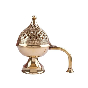 Brûleur d'encens artisanal en laiton avec poignée en bois de santal, écologique, pour l'encens indien, idéal pour la méditation et la prière religieuses - Product Image 1
