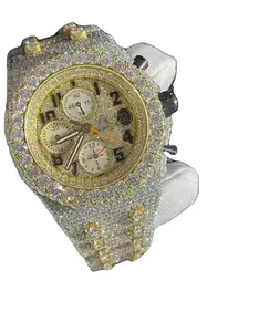 Reloj de oro amarillo de alta demanda VVS Moissanite helado en joyería cubana Reloj AP A105 con reloj de hip hop helado hacia abajo