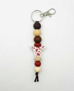 Porte-clés fait main avec perles en bois et anneau en acier inoxydable | Porte-clés coloré en perles de bois et acier inoxydable | VRNQ - Product Image 1