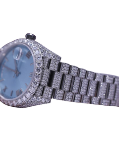 Certified Diamond Automatic Wrist <b>Watch</b> <b>White</b> Gold Smart Blue Dial Display With Quartz Movement Glass Latest Fashion For Men's - Product Image 2