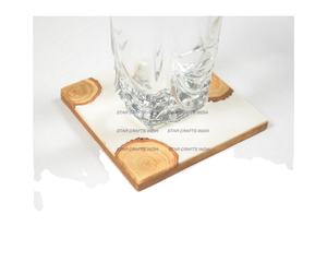 Vente en gros de sous-verres carrés en bois d'acacia avec épissage en marbre, tapis et tampons personnalisables pour bar et maison créative - Product Image 1