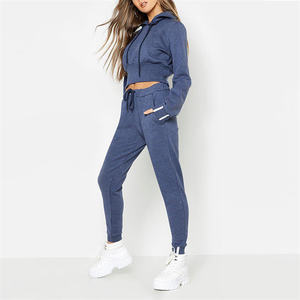 Crop <b>hoodie</b> and jogger pants women tracksuit set slim fit stylish <b>workout</b> gym training activewear outfit - Product Image 1
