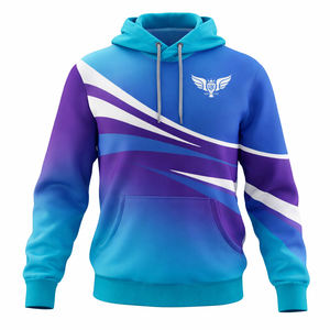 เสื้อฮู้ดดี้สีน้ำเงินไล่เฉดสีม่วงคุณภาพสูง แบบสปอร์ตบล็อกสี  พร้อมปักโลโก้ได้  ผ้าฝ้ายฟลีซ  สำหรับทุกเพศ  สไตล์สตรีทแวร์ - Product Image 1