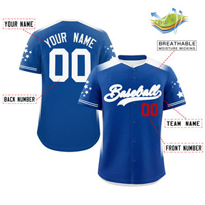 Maillots de baseball personnalisés bleu avec étoiles blanches pour clubs de haut niveau - Product Image 2