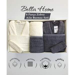 Ensemble de bain spa Bella Home 8 pièces crème anthracite zèbre, collection de peignoirs pour la famille - Product Image 1