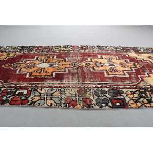 Turkish 3,8x9,7 ft Rug, <b>Runner</b> Vintage Rug, <b>Red</b> Yellow Bordered Rug - Product Image 3
