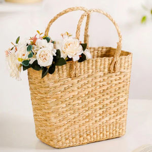 Panier suspendu à motifs, paniers en rotin, bois, grand rectangle, rangement, étagère en rotin pour fruits et fleurs, couleur marron - Product Image 1