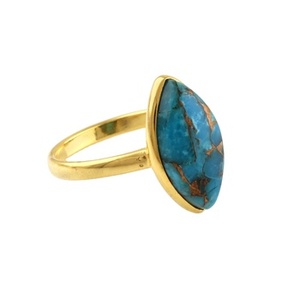 Azul cobre turquesa piedra preciosa Marquesa forma mujer hermoso anillo orgánico Natural sólido esterlina 14K oro relleno joyería fina - Product Image 2