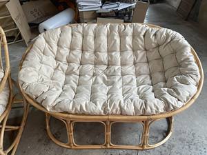 Silla de sofá de ratán natural con cojín impermeable balcón exterior Interior cesta de mimbre Patio muebles de bambú sillas de sofá de jardín - Product Image 6