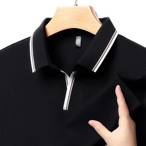 เสื้อเชิ้ตตัวสั้นลำลองผ้าสักหลาดสีล้วนสำหรับผู้ชายผ้าฝ้าย100% พอดีตัวระบายอากาศและทนทานคอถัก - Product Image 2