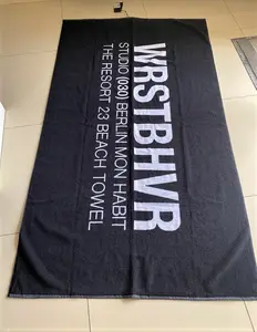 Logo kustom benang tenun jacquard handuk mandi hotel pantai katun celup handuk 400 GSM 90x160 cm kualitas tinggi