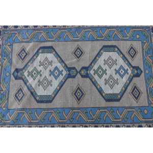 Alfombra Turca Vintage de 2.5x3.6 pies, Alfombra Pequeña de Lana Azul Ombré - Product Image 5