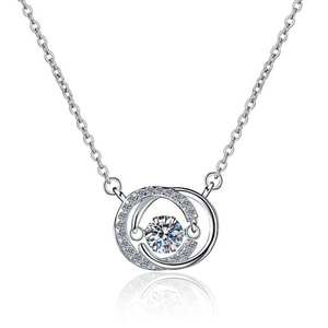 Collier pendentif circulaire entrelacé en argent sterling S925 avec moissanite flottante classique VVS de 0,50 ct, chaîne à maillons multicolores pour femmes - Product Image 1