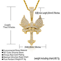 Collier pendentif croix aile de crâne en cuivre 5A zircon, finition durable effet glacé, direct usine, pour marques streetwear et acheteurs en gros