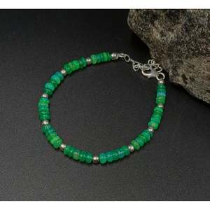 Ethiopian Green <b>Opal</b> Bead <b>Bracelet</b> with Diamond Bohemian Style Number Pattern Rhodium Plated Jewelry for Gift - Product Image 2