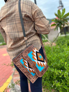กระเป๋าหนังสไตล์ตะวันตกแอซเท็กทรงเครื่องมือกระเป๋าวินเทจสีน้ำตาลเครื่องมือกระเป๋าสะพายข้างกระเป๋าถือหนังบุนวมแอซเท็กไม่เหมือนใคร - Product Image 2