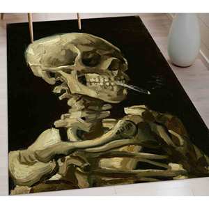 Alfombra de lana con diseño de calavera - Alfombra decorativa rectangular con retazos, base de látex y pelo medio para la sala de juegos masculina - Product Image 1