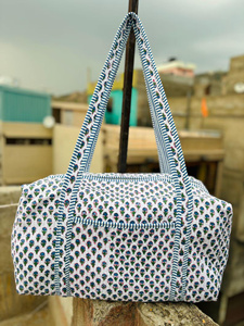 Large Cotton Weekender Travel Bag, Handmade Quilted Fabric Duffle Bag, Block Printed Overnight Bags, Hand <b>Luggage</b> Bags for Women - Product Image 2