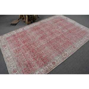Vintage Rug 5.3x8.3 ft, <b>Red</b> White Southwestern <b>Wool</b> Turkish Rug - Product Image 2