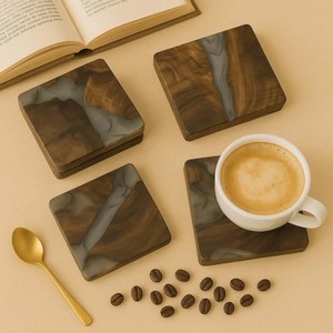 Juego de posavasos de Madera hechos a mano con incrustaciones de resina para bebidas calientes, tetera y Decoración de mesa, posavasos de nogal - Product Image 3
