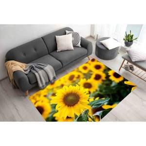 Tapis imprimé en 3D motif tournesol jaune, grand tapis épais, cadeau personnalisé, avec poils doux - Product Image 1