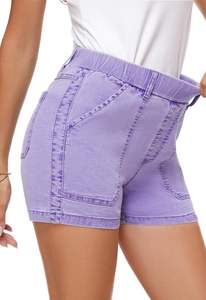 High Waisted <b>Jean</b> Shorts for Summer Crafted from Stretchy Cotton Casual Wear Beach Ready Denim Shorts <b>Elastic</b> <b>Waist</b> Pockets - Product Image 2