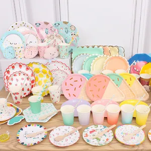 Nicroo 10pcs Custom Special Shaped Baby Shower Birthday Party Table Decoration Christmas Tableware Set Disposable Paper Plates