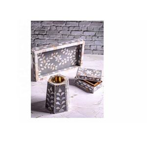 Vente chaude Motif Floral Nacre Plateau Ensemble Avec Bakhoor Brûleur et Boîte Brûleur D'encens Ensemble Thé Lumière Ensemble Artisanat Indien - Product Image 6
