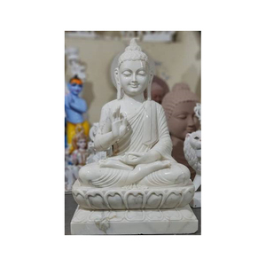 Statue de Bouddha en marbre blanc de luxe spirituel sculpté à la main de qualité supérieure avec taille personnalisée pour l'entrée de la maison - Product Image 1