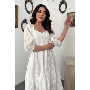 Vestido Blanco Bordado con Botones - Blanco - Product Image 3