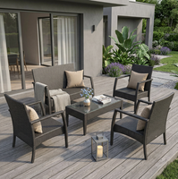 Ensemble de meubles de patio en rotin pour l'extérieur, 4 pièces, résistant aux intempéries, en osier PE, ensemble de canapé et table de jardin