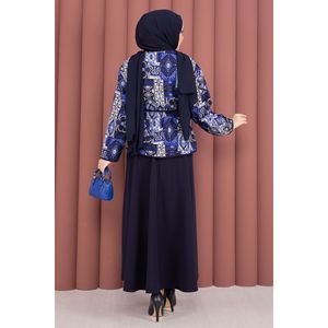 Conjunto de Chaqueta y Falda con Estampado Étnico Azul Marino para Mujer, Diseño Floral Sólido, Estilo Oficina, Crepé, Ropa Deportiva, Blazer Corto de Verano, Talla XL - Product Image 6