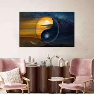 Yin Yang Canvas Art: Tempered Glass Print, Light & Shadow Decor,WRAPPED CANVAS - Product Image 1