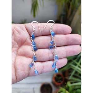 Pendientes Colgantes Hechos a Mano en Plata de Ley con Cuentas de Topacio Azul en Forma de Lágrima, Elegante Regalo de Boda para Ella - Product Image 3