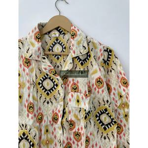 Wholesale Unisex Cotton Ikat Summer <b>Pyjama</b> Set Breathable Knitted Shirt 2-Piece <b>Trouser</b> for Plus Size <b>Women</b> Comfortable - Product Image 2