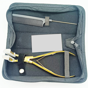 Pince à extensions de cheveux en acier inoxydable avec ruban adhésif, outils pour extensions de cheveux humains avec peigne dans un étui en cuir, couleur personnalisée - Product Image 4